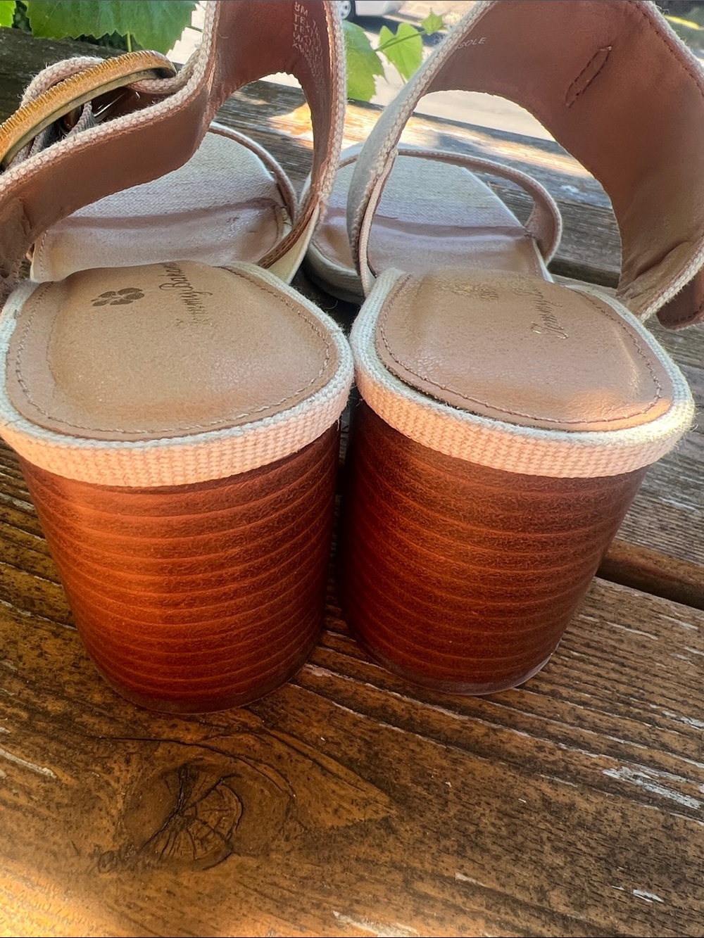 Tommy Bahama Trista Cream Linen Buckle Block Heel Sandals - Picture 9 of 13